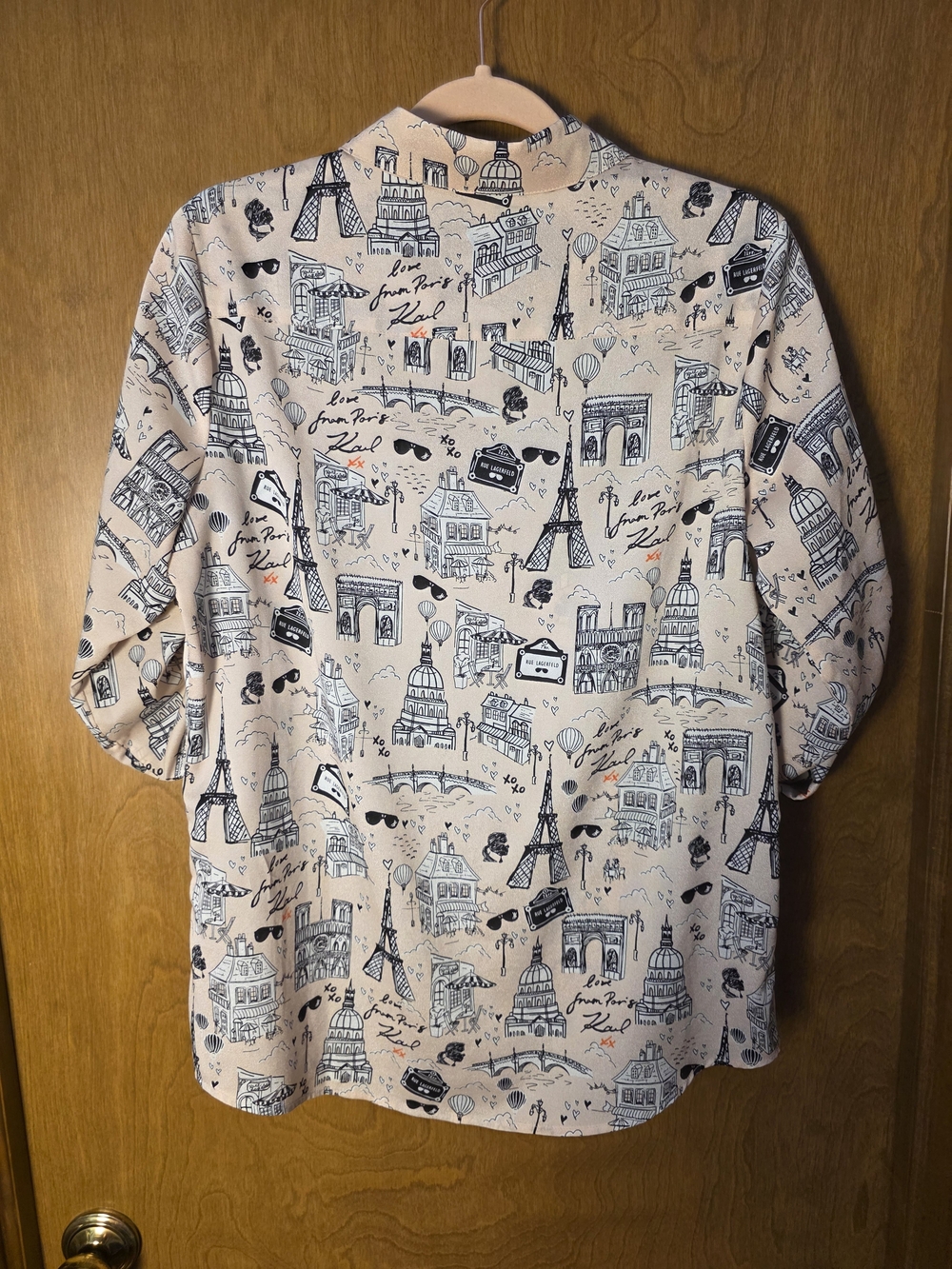 Karl Lagerfeld Cream Pink Paris-Print Button Front Shirt - Picture 3 of 6
